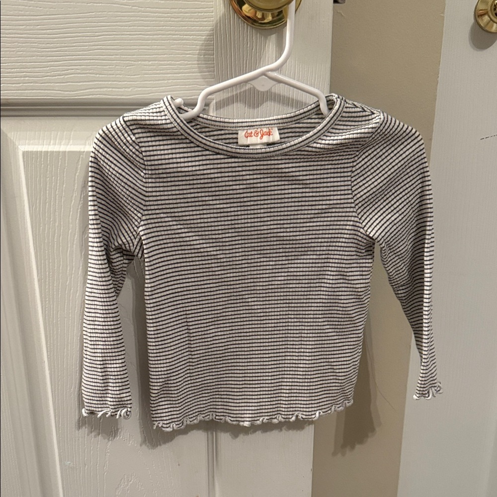 Cat & Jack Girls Striped Long Sleeve Ruffle Top - 18 months